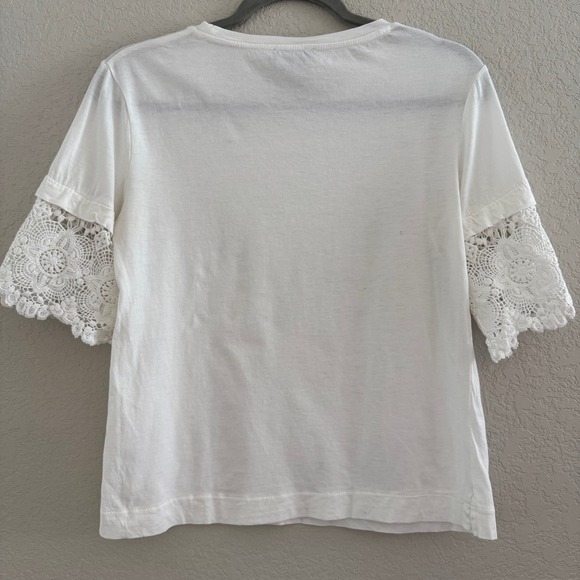 J. Crew White Lace Sleeve Top Spring Style Casual Everyday Tee‎ XS - Picture 2 of 7